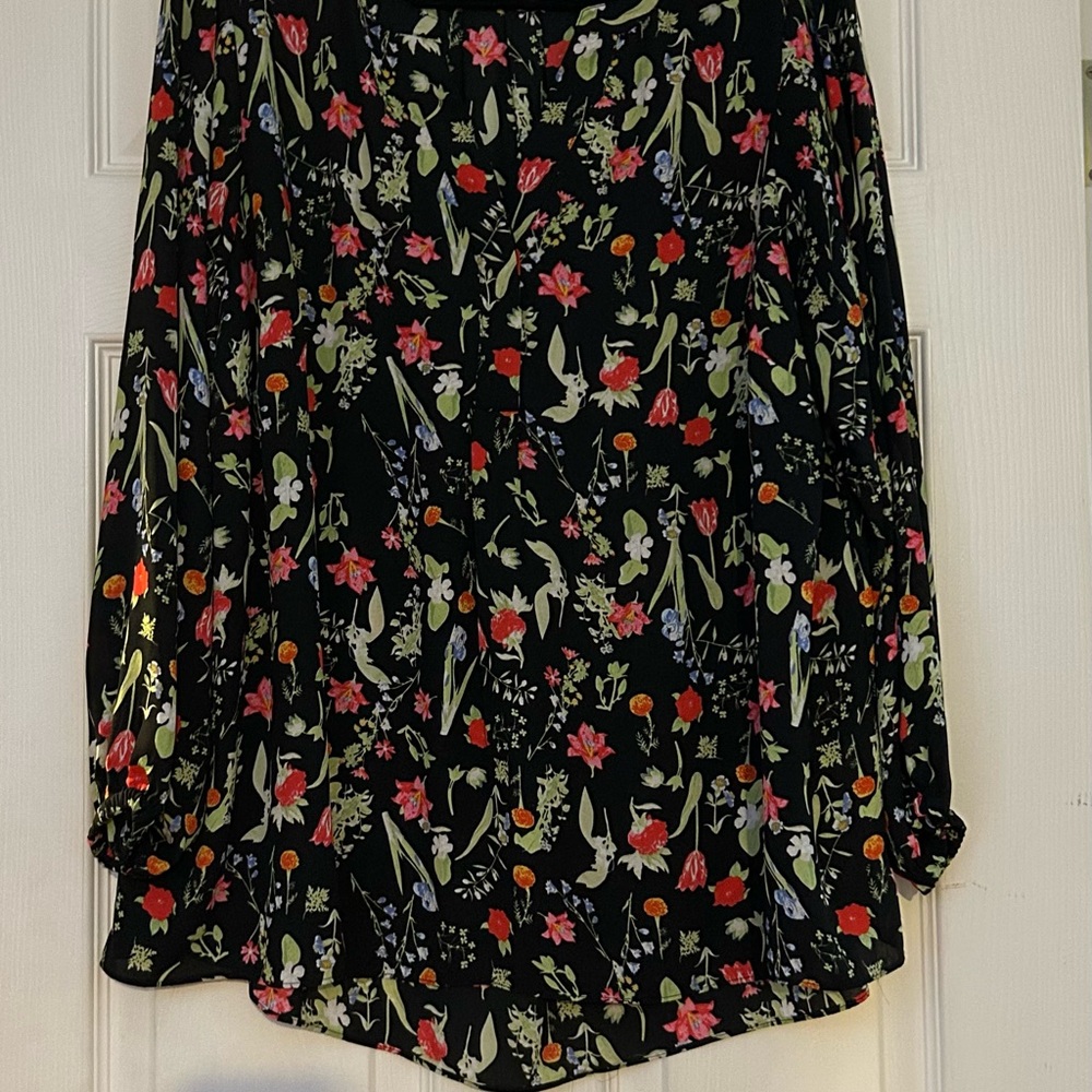 Tahari Black Blouse with Vibrant Floral Print